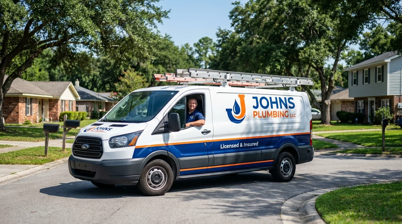 Johns Plumbing LLC service van in Falmouth, MA
