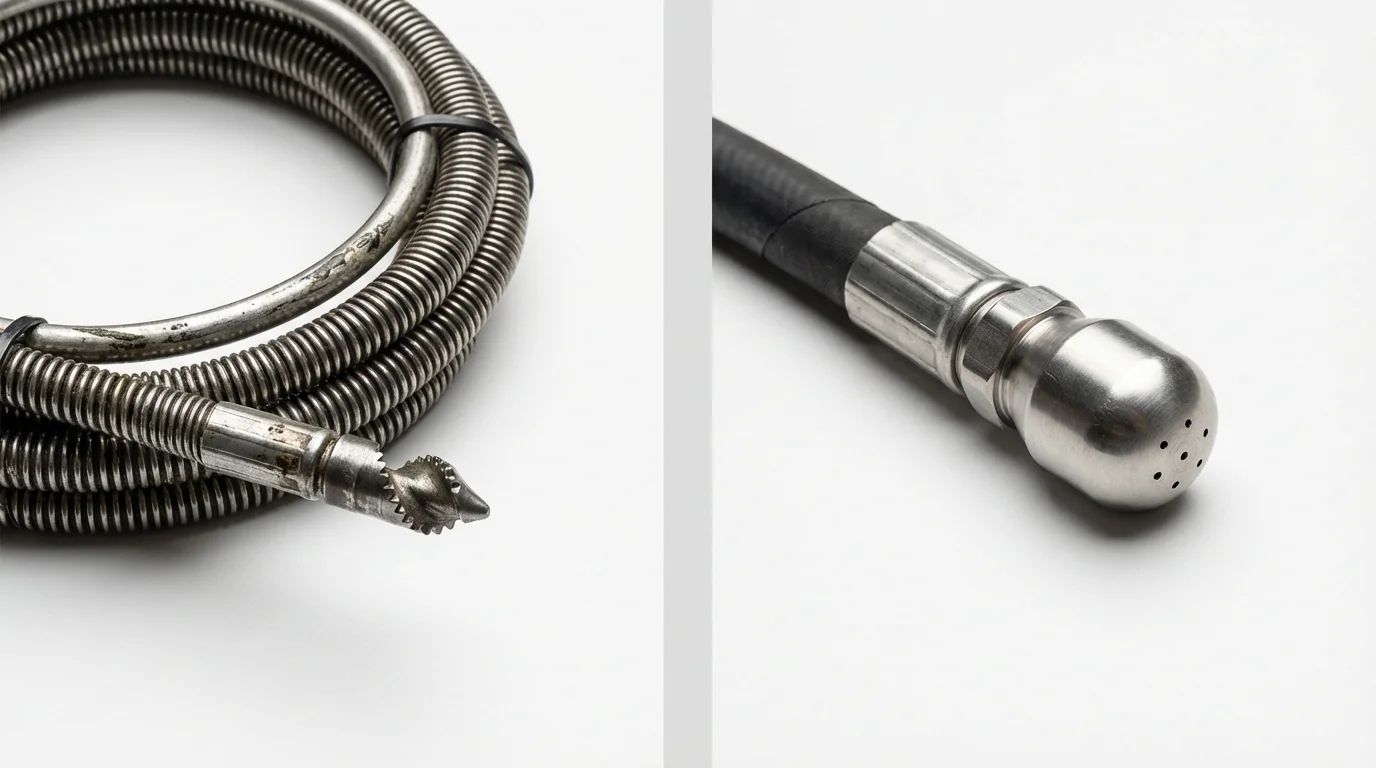 Drain snake cable and hydro jetting nozzle used for drain cleaning in Falmouth, MA
