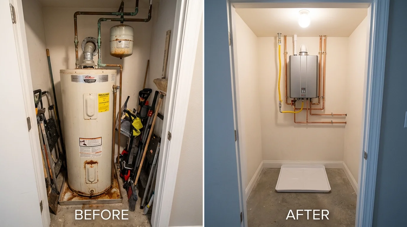 Tank water heater versus wall-mounted tankless unit comparison for Falmouth, MA homeowners
