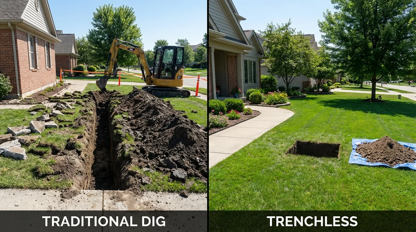 Trenchless sewer repair with minimal yard damage versus traditional excavation in Falmouth, MA